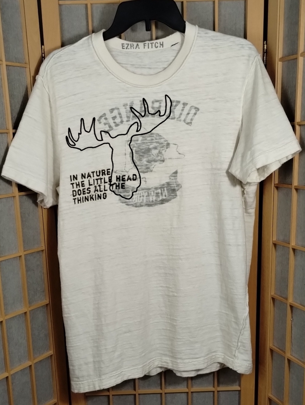 Rare Ezra Fitch Dix Range NY Cream Distressed Slub Tee Reversible Size L